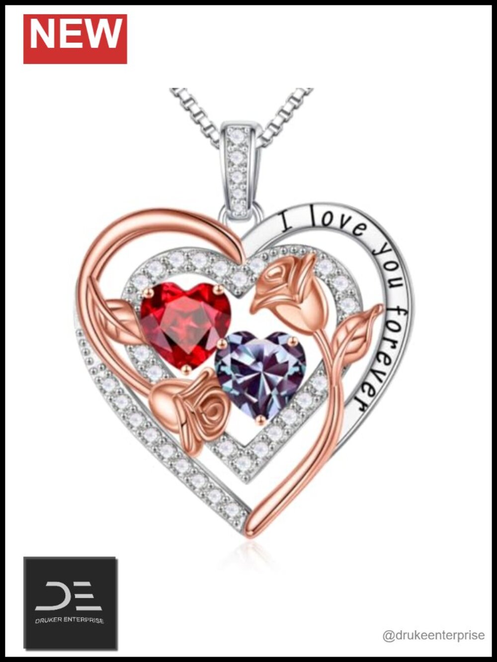 Sterling Silver Double Birthstone Heart Pendant Necklace, 19 in